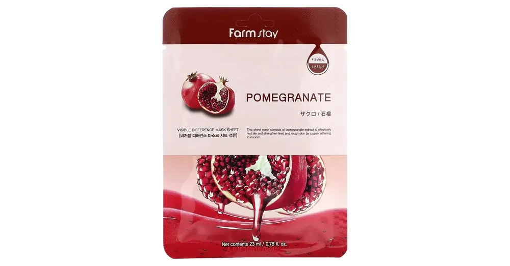 Farmstay Visible Difference Mask Sheet Pomegranate - Nyugtató Fátyolmaszk 1db/23ml Azonnal elérhető