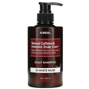 Akciós ár Kundal Natural Caffeine & Intensive Scalp Care Shampoo – White Musk – Hajhullás Elleni Sampon 500ml