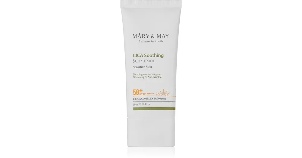 Expressz kézbesítés Mary&May Cica Soothing Sun Cream SPF50+/PA++++ - Nyugtató és Hidratáló Fényvédő Krém 50ml