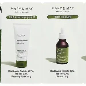 Mary&May Houttuynia Cordata Tea Tree Line Sachet (Cleansing Foam 1.5g + Serum 1.5g + Blemish Cream 1.5g) (sample) – Minta Csomag Problémás Bőrre 4.5g Biztonságos fizetés