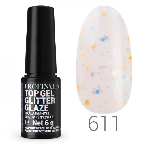 Profinails Top Gél Glitter Glaze fixálásmentes LED/UV fényzselé 6g No. 611 Azonnali szállítás