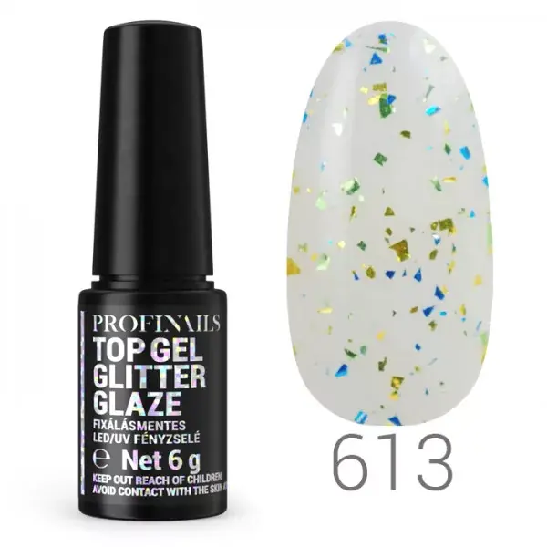 Profinails Top Gél Glitter Glaze fixálásmentes LED/UV fényzselé 6g No. 613 * Népszerű