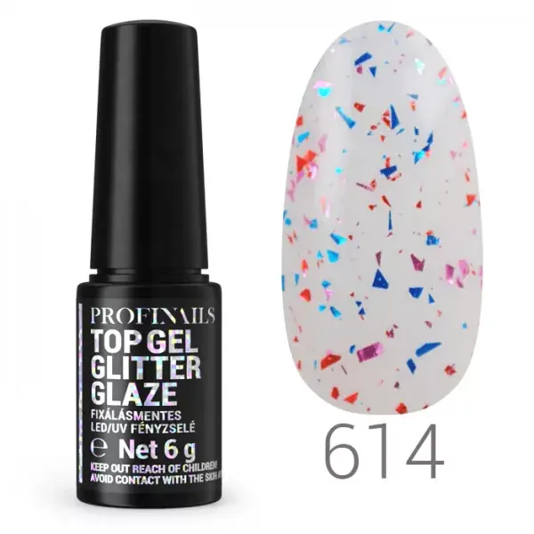 Különleges ajánlat Profinails Top Gél Glitter Glaze fixálásmentes LED/UV fényzselé 6g No. 614 *