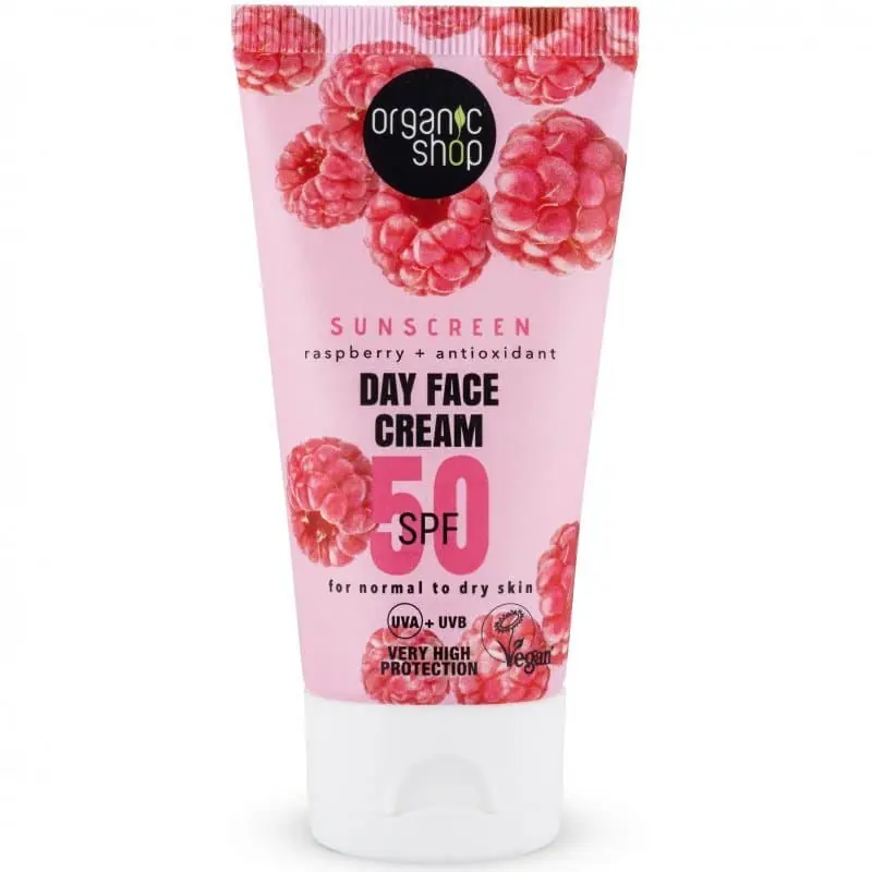 Organic Shop Fényvédő nappali arckrém málnával és antioxidánsokkal SPF50 – 50ml Kedvezményes ár
