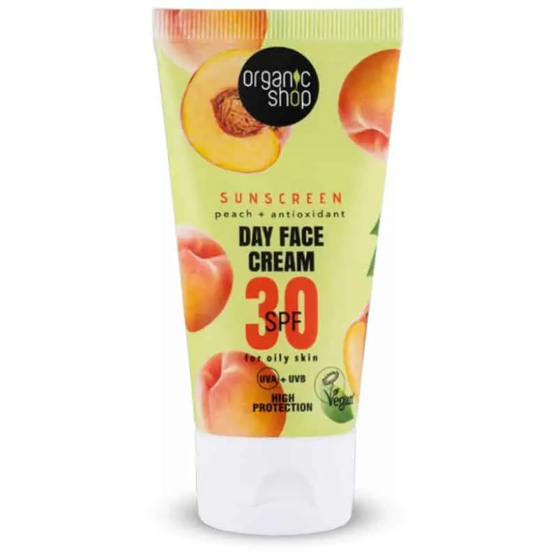 Organic Shop Fényvédő nappali arckrém őszibarackkal és antioxidánsokkal SPF30 – 50ml Árcsökkenés
