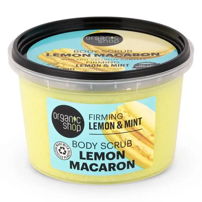 Szuper ajánlat Organic Shop ”Lemon Macaron” feszesítő testradír citrommal és mentával – 250ml