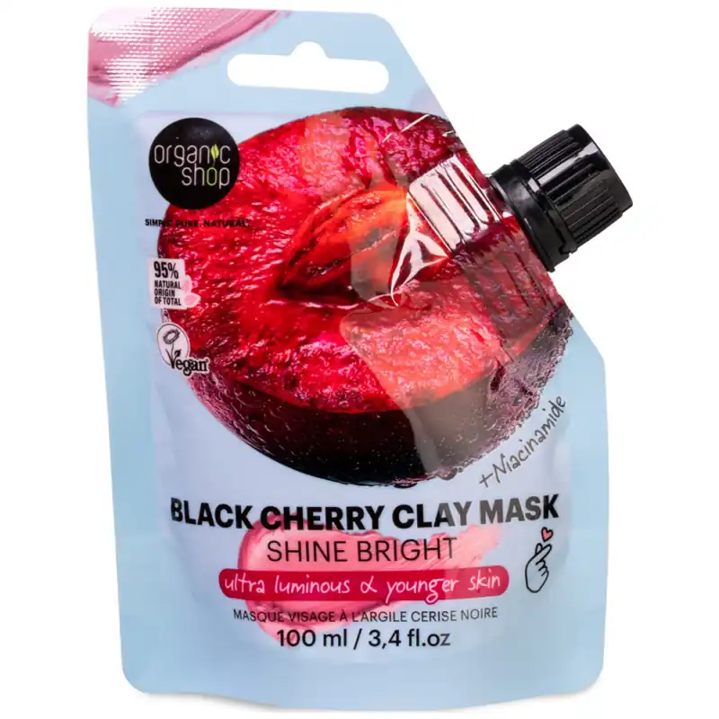 Organic Shop „Shine Bright” Fekete cseresznyés agyagmaszk naicinamiddal – 100ml Végkiárusítás