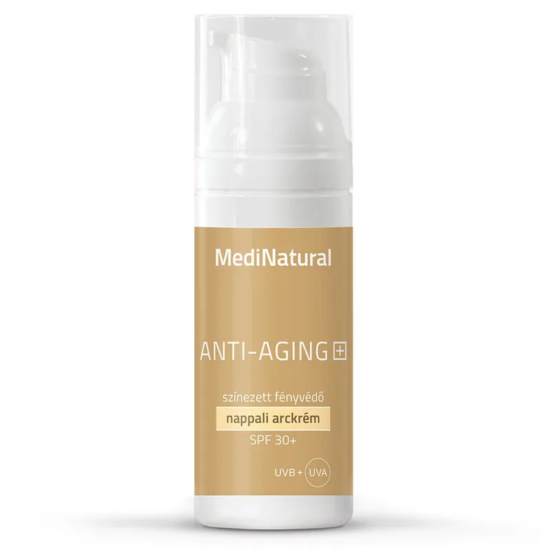 Alacsony ár MediNatural Anti-aging+ fényvédő nappali arckrém SPF 30 enyhe színezéssel – 50ml