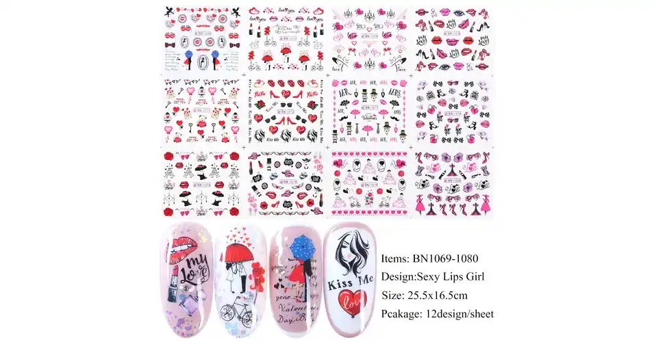 Körömmatrica BN1069 - BN1080 12db/ív LOVE Akció