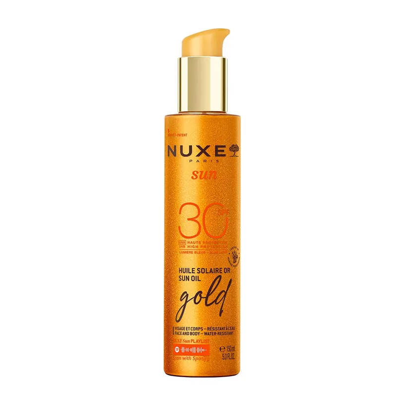 Expressz kézbesítés NUXE Sun csillámló arany napolaj SPF30 (150ml)