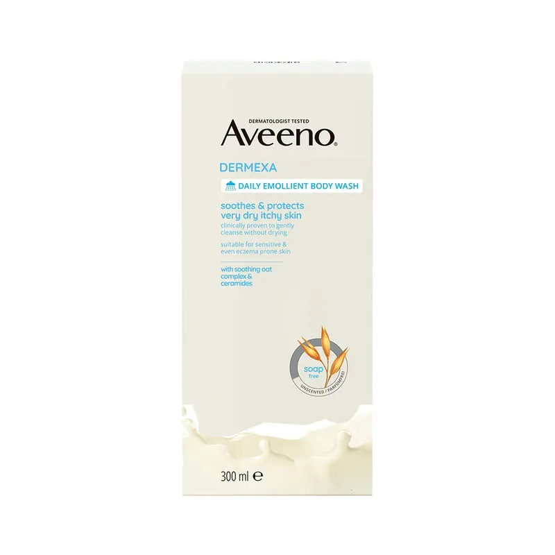 Árcsökkenés AVEENO Dermexa bőrpuhító illatmentes tusfürdő (300ml)