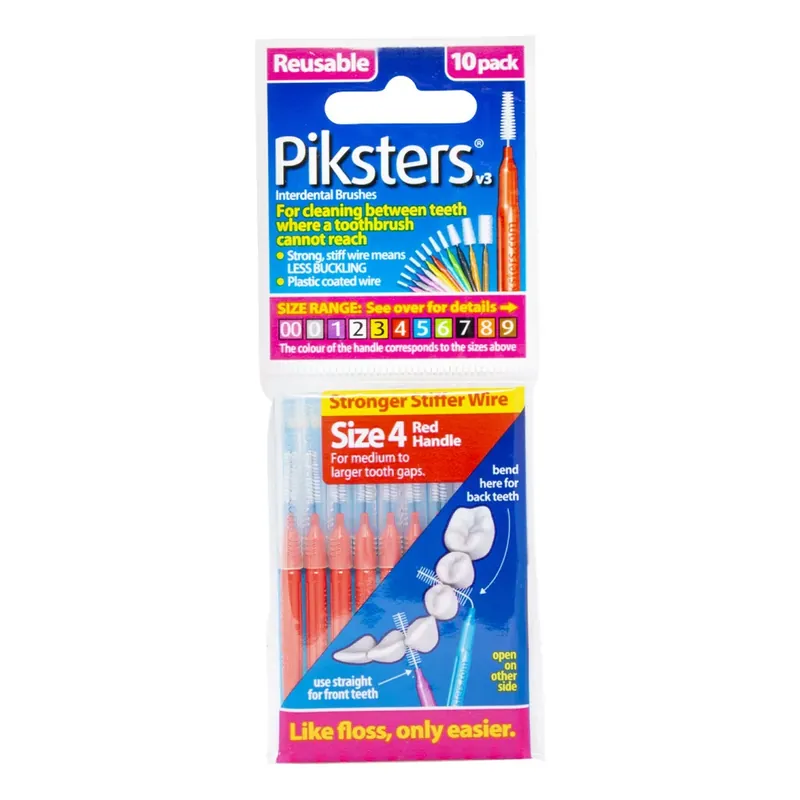 Piksters fogköztisztító kefe 4-es méret piros 10 db Biztonságos fizetés