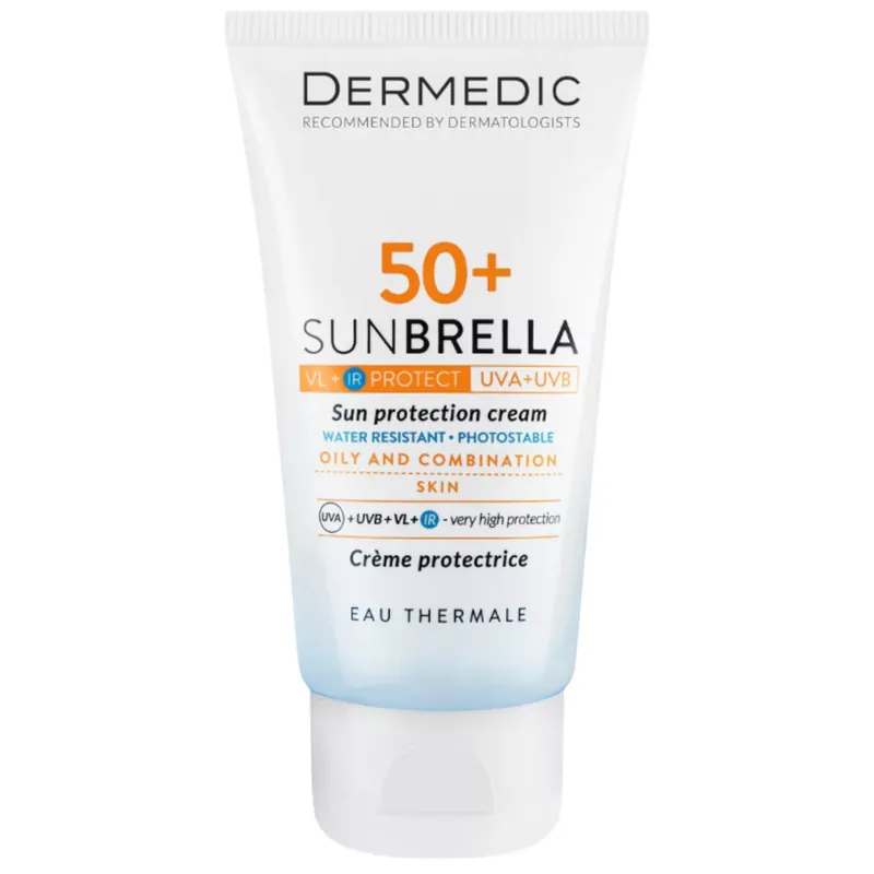 Akciós ár Dermedic Sunbrella fényvédő SPF50+ arckrém zsíros és kombinált bőrre 50 ml