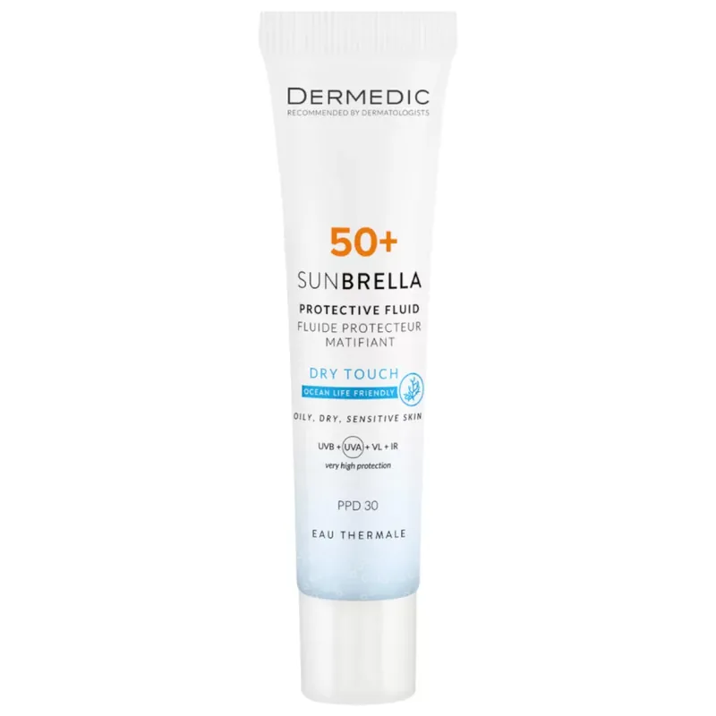 Biztonságos fizetés Dermedic Sunbrella Dry Touch Matt hatású fényvédő fluid SPF50+ 40 ml