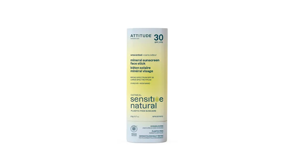 Kedvezményes ár ATTITUDE SUNLY SPF30 Ásványi Fényvédő Stick Érzékeny Arcbőrre