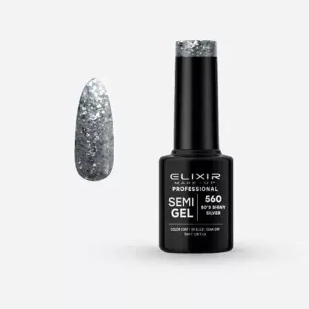 Elixir Semi Gel 560 80’s Shiny Silver 5 ml Azonnal elérhető