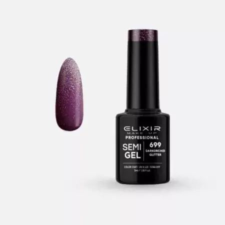 Elixir Semi Gel 699 Darkorchid Glitter 5 ml Szezonális akció