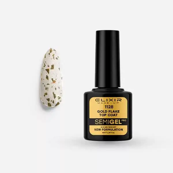 Elixir Semi Gel 1128 Gold Flake Top Coat fixálásmentes, csillámló fényzselé 8 ml Biztonságos fizetés