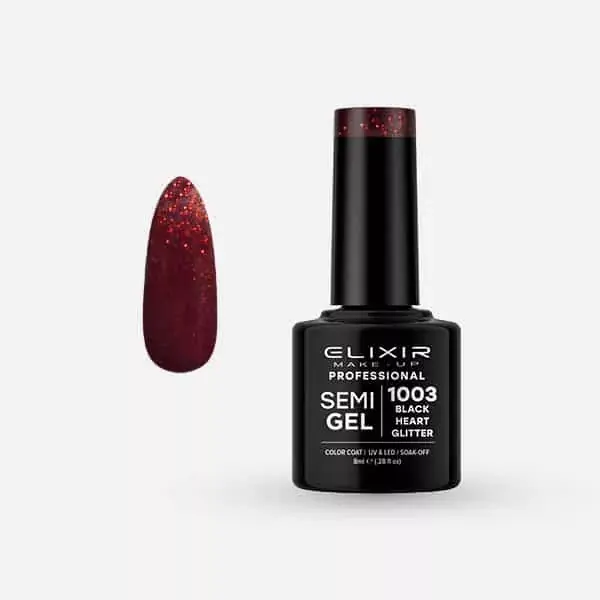Vedd meg online Elixir Semi Gel 1003 Black Heart Glitter 8 ml