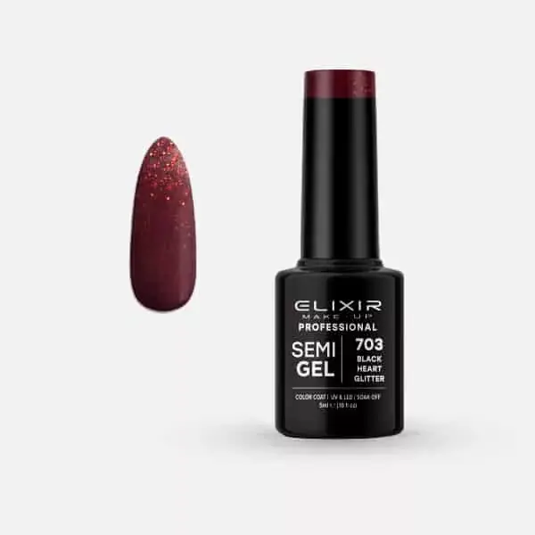 Azonnal elérhető Elixir Semi Gel 703 Black Heart Glitter 5 ml