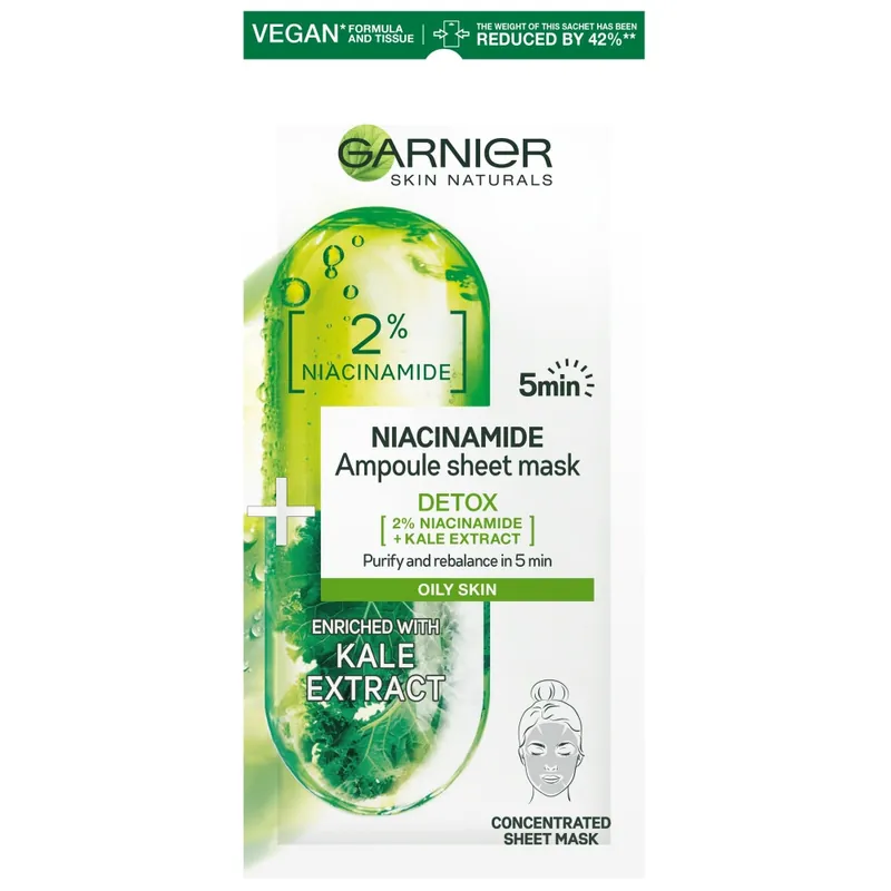 Garnier Skin Naturals Ampoule Sheet Mask With Niacinamide For Oily Skin fátyolmaszk Prémium