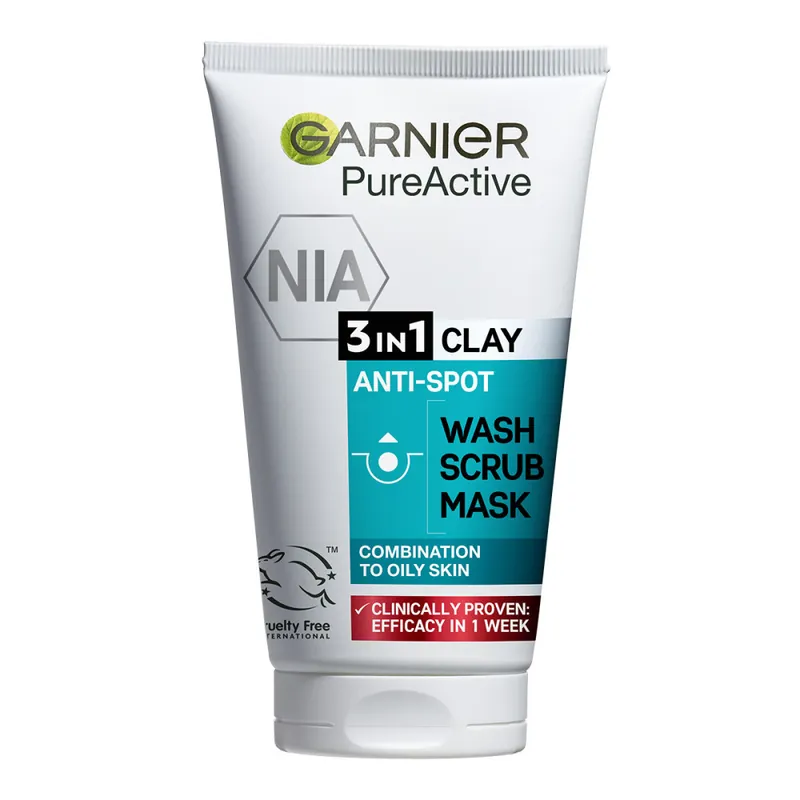 Garnier Skin Naturals Pure Active 3in1 Gel + Scrub + Anti-Acne Mask 3 az 1-ben tisztító fekete maszk, bőrradír és gél aktív szénnel a mitesszerek ellen, zsíros és problémás bőrre Vedd meg online