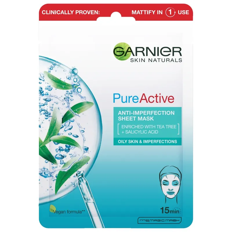 Garnier Skin Naturals Pure Active Anti-Blemish Tissue Mask fátyolmaszk Expressz szállítás