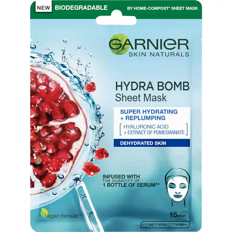 Utolsó esély Garnier Skin Naturals Tissue Mask Moisture + Aqua Bomb Face Mask fátyolmaszk