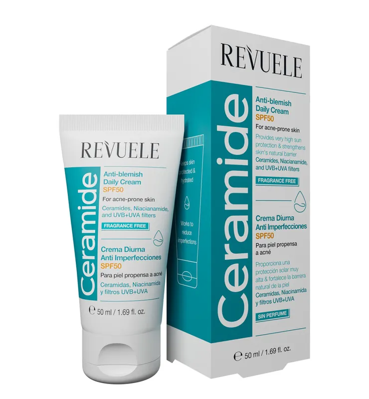 Exkluzív ajánlat Revuele Ceramide Anti-Blemish Daily Cream SPF50 hidratáló krém fényvédővel pattanásos bőrre