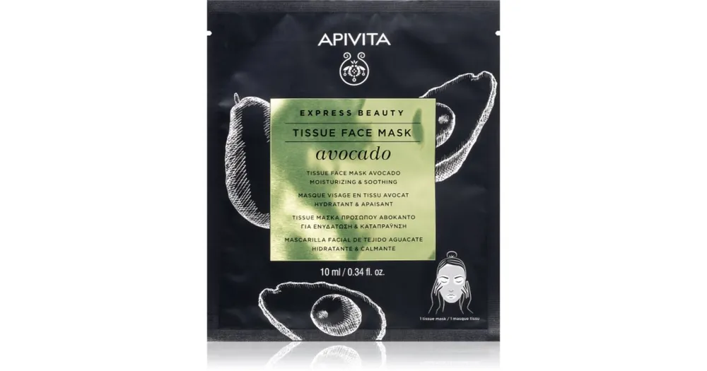 Árcsökkenés ApivitaExpress Beauty Moisturizing Tissue Face Mask Avocado hidratáló gézmaszk az arcbőr megnyugtatására