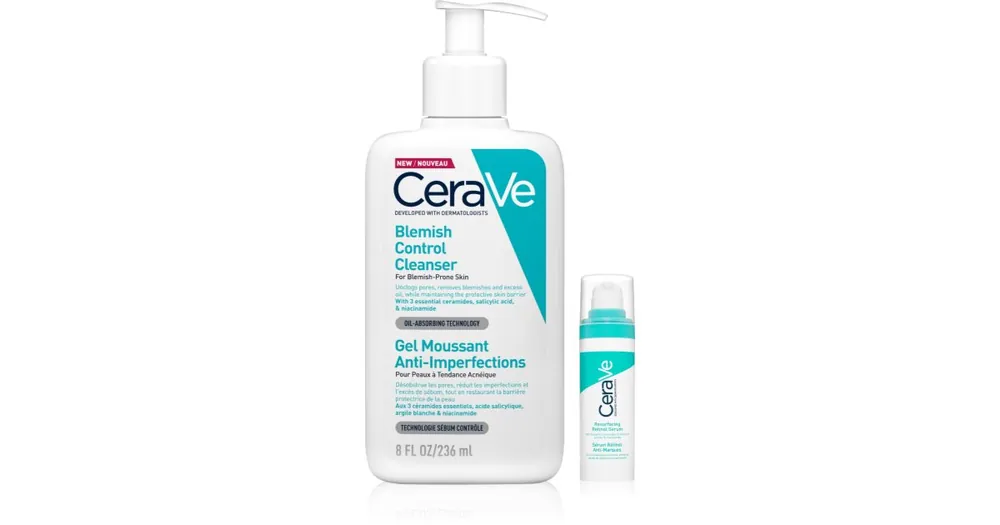 Vedd meg most CeraVeControl Cleanser & Retinol Serum Duo komplex ápolás a pattanásos bőr hibáira