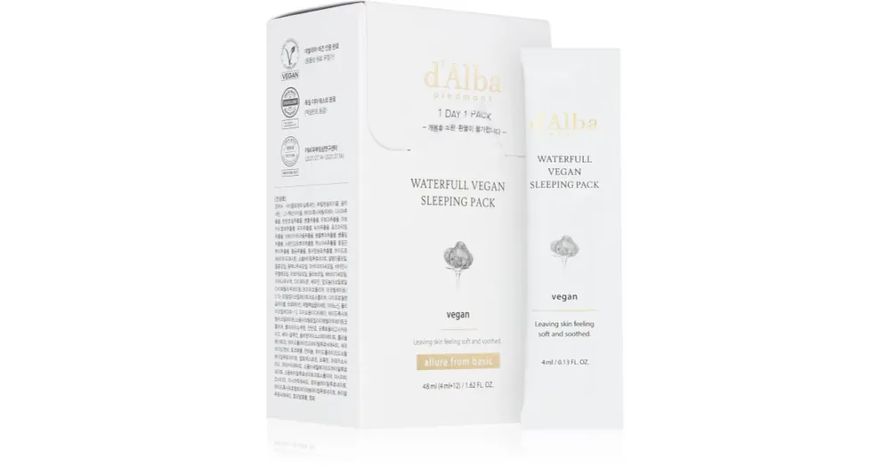 Olcsó d‘AlbaWaterfull Vegan Sleeping Pack nyugtató hidratáló maszk éjszakára