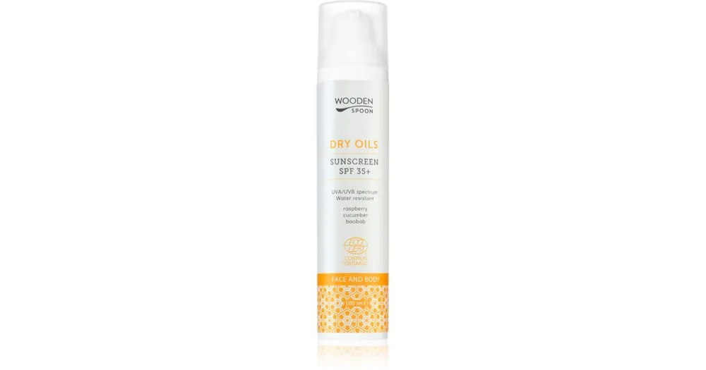 WoodenSpoonDry Oils Sunscreen SPF 35+ naptej arca és testre SPF 35 Kiárusítás