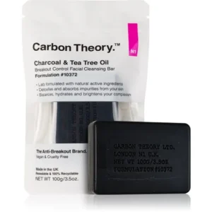 Carbon TheoryCharcoal & Tea Tree Oil tisztító kemény szappan az arcbőr megnyugtatására Biztonságos fizetés