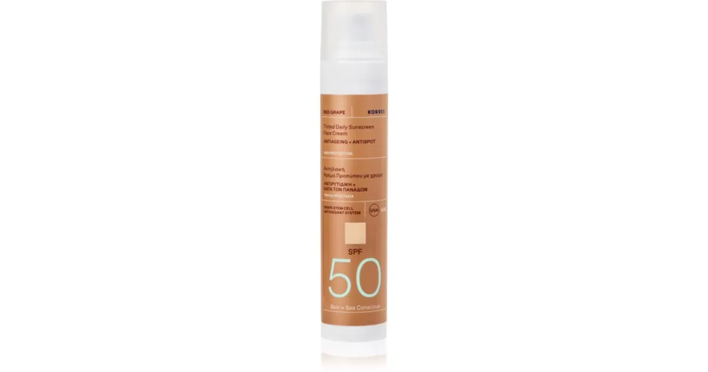 Árcsökkenés KorresRed Grape Tinted Daily Sunscreen színező napozókrém egységesíti a bőrszín tónusait