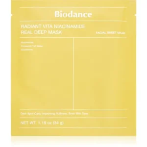 Végkiárusítás BiodanceRadiant Vita Niacinamide Real Deep Mask élénkítő arcmaszk egységesíti a bőrszín tónusait