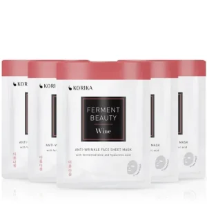 KORIKAFermentBeauty Set of 5 Anti-wrinkle Face Sheet Masks with Fermented Wine and Hyaluronic Acid arcmaszk szett kedvezményes áron Szuper ajánlat