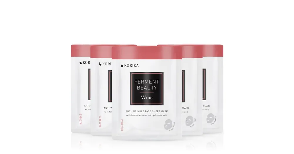 KORIKAFermentBeauty Set of 5 Anti-wrinkle Face Sheet Masks with Fermented Wine and Hyaluronic Acid arcmaszk szett kedvezményes áron Szuper ajánlat