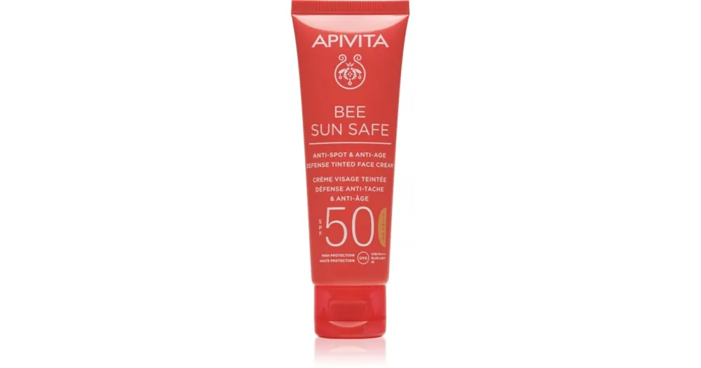 ApivitaBee Sun Safe Anti-Spot and Anti-Age Tinted Face Cream SPF50 védő tonizáló krém arcra SPF 50 Végkiárusítás