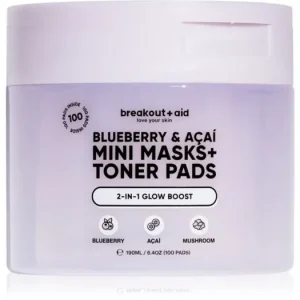 breakout + aidMini Masks+Toner Pads Bluberry & Acai tonizáló párnák élénk és hidratált bőr Olcsóbb