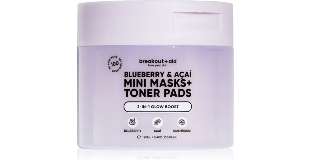 breakout + aidMini Masks+Toner Pads Bluberry & Acai tonizáló párnák élénk és hidratált bőr Olcsóbb