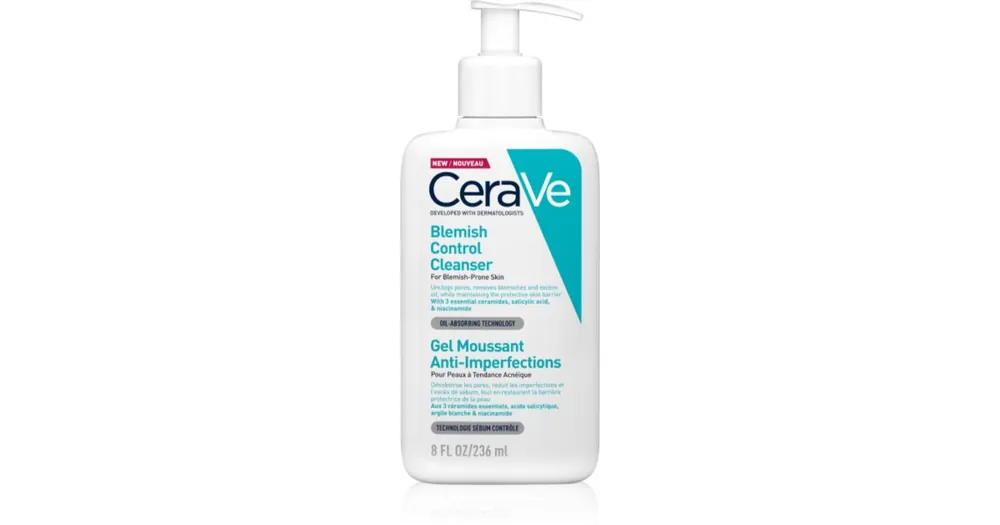 Népszerű CeraVeCleansers Blemish Control Cleanser tisztító gél a pattanásos bőr hibáira