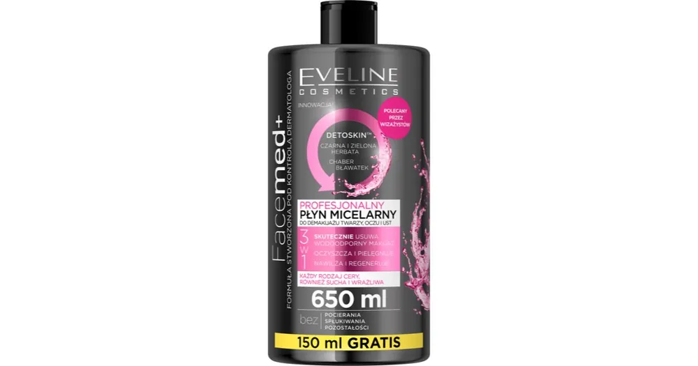 Eveline CosmeticsFaceMed+ tisztító és lemosó micellás víz méregtelenítő hatással Népszerű