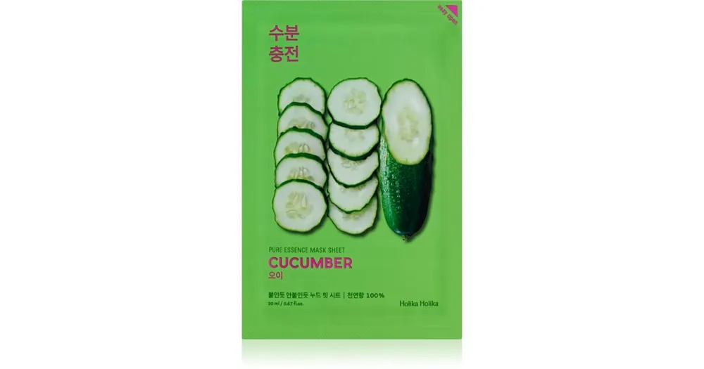 Vedd meg online Holika HolikaPure Essence Cucumber arcmaszk nyugtató hatással Érzékeny, bőrpírra hajlamos bőrre