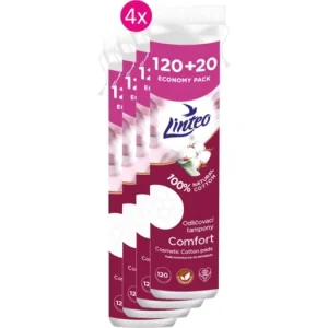 Biztonságos fizetés LinteoNatural Cotton Pads vattakorongok 120 + 20ks x 4