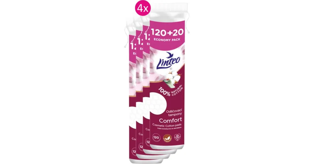 Biztonságos fizetés LinteoNatural Cotton Pads vattakorongok 120 + 20ks x 4
