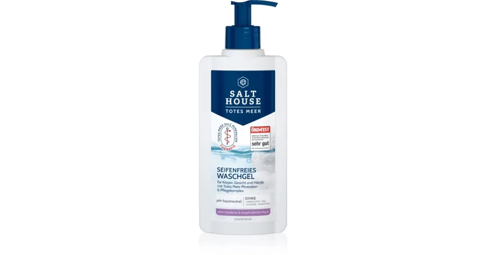 Azonnali szállítás Salt HouseDead Sea Therapy Soap-free Washing Gel szappanmentes tisztító gél testre, arcra és kézre jojobaolajjal és ureával