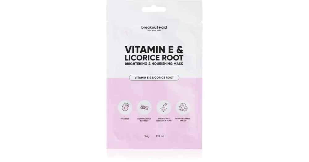 Biztonságos vásárlás breakout + aidVitamin E & Licorice Root fehérítő gézmaszk E-vitaminnal