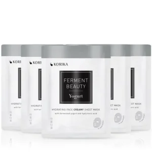 KORIKAFermentBeauty Set of 5 Hydrating Face Sheet Masks with Fermented Yogurt and Hyaluronic Acid arcmaszk szett kedvezményes áron Gyors szállítás