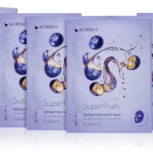 KORIKASuperFruits Blueberry - Set of 5 Detoxifying Face Sheet Masks arcmaszk szett kedvezményes áron méregtelenítő hatással Blueberry Kedvezményes ár